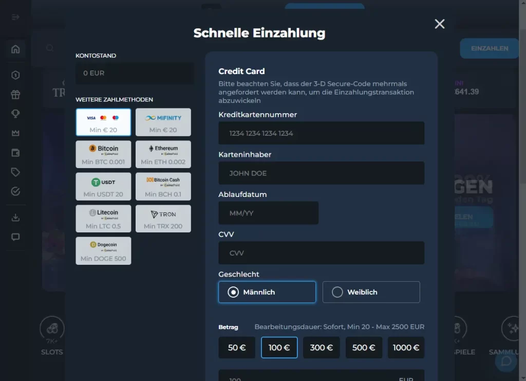 Einzahlung-Formular